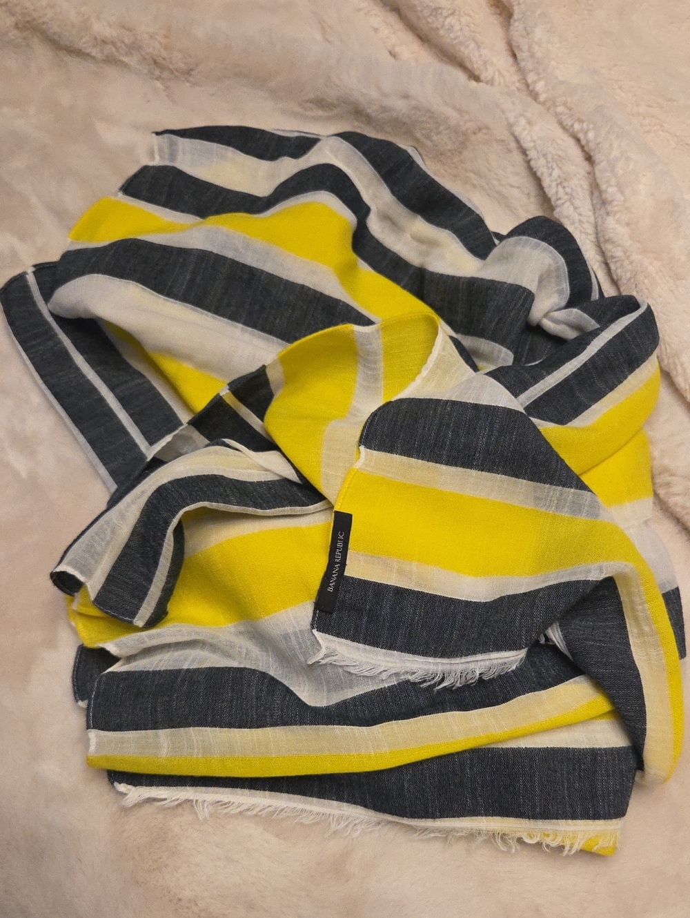 Banana Republic Yellow Black (Or Navy) White Striped Scarf